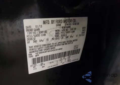 2013 Ford Explorer Limited из США, поврежденный, VIN 1FM5K8F8XDGC01490